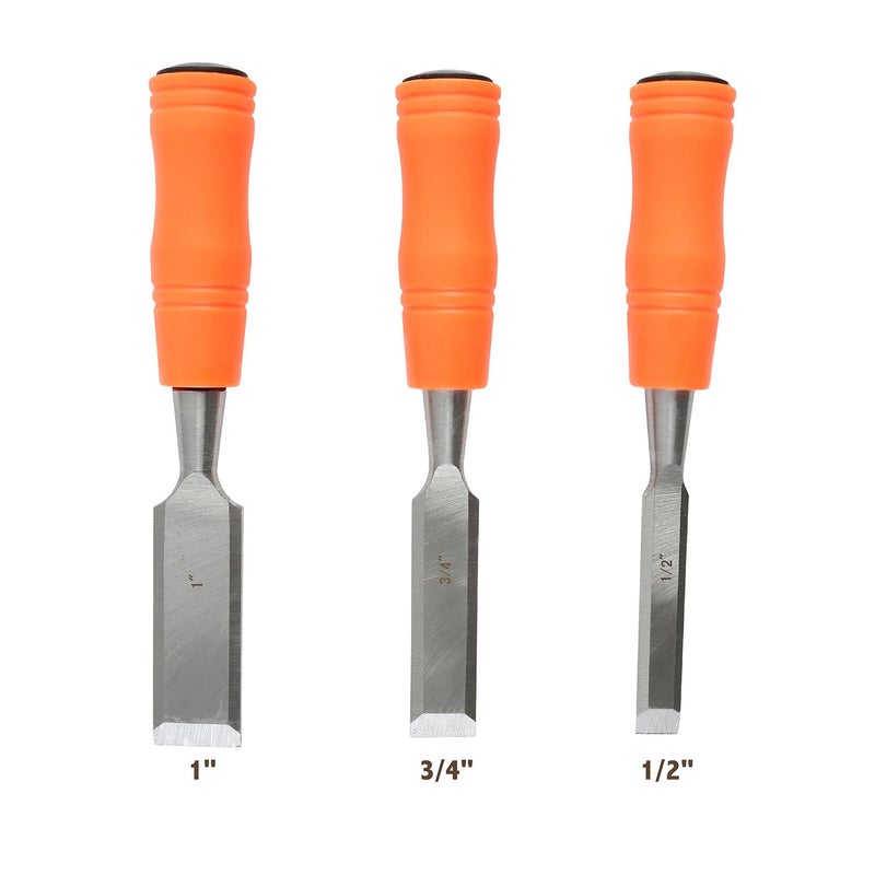 Buck Bros. Economy Chisel Set, Woodworking Tools for Home Repair Projects, Wood Chisel Sets in Â½", Â¾", and 1", Hardened Blades, Mallet-Ready Steel Caps - Image 2